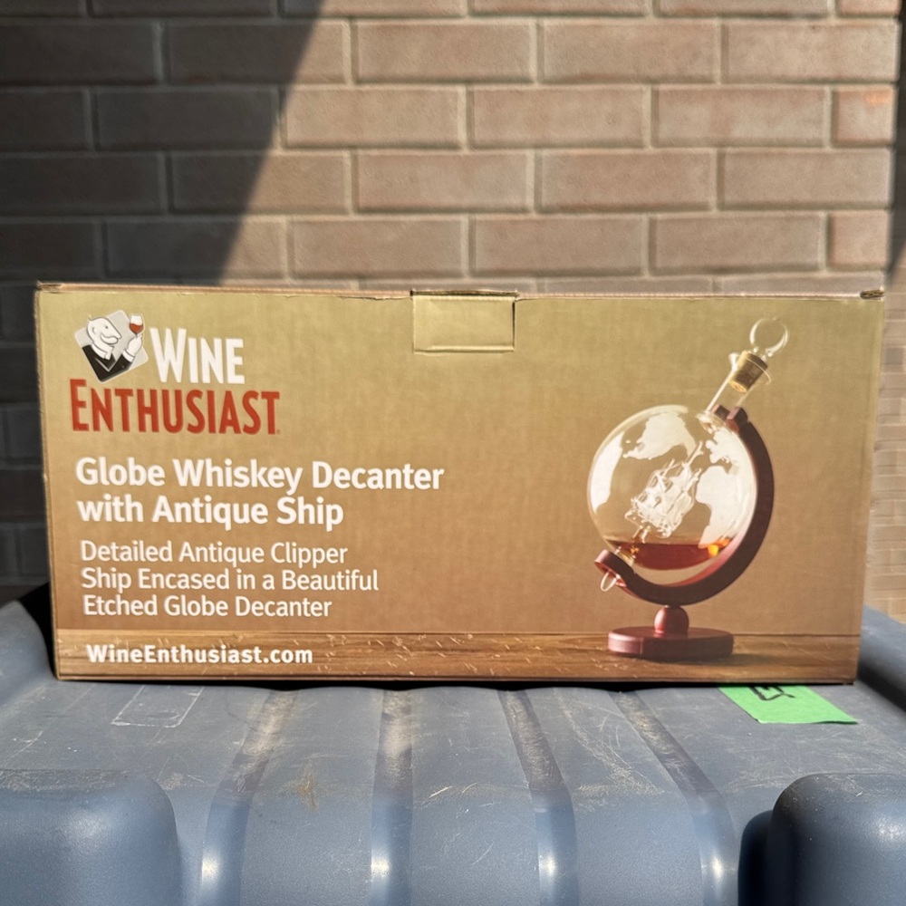 Wine Enthusiast Globe Whiskey Decanter with Antique Ship. Great Gift!